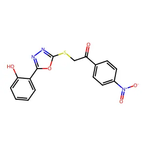 2-((5-(2-Hydroxyphenyl)-1,3,4-oxadiazol-2-yl)thio)-1-(4-nitrophenyl)ethanone structure
