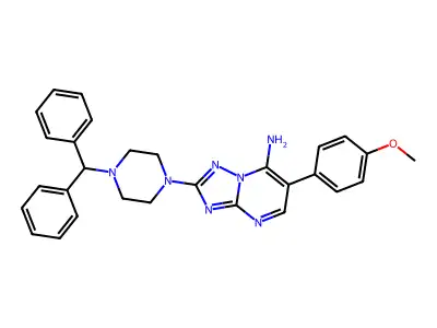 2-(4-benzhydrylpiperazino)-6-(4-methoxyphenyl)[1,2,4]triazolo[1,5-a]pyrimidin-7-ylamine structure
