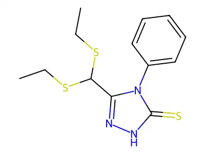 5-(Bis(ethylthio)methyl)-2,4-dihydro-4-phenyl-3H-1,2,4-triazole-3-thione structure