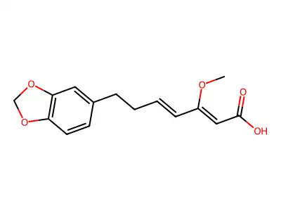 7-(1,3-Benzodioxol-5-yl)-3-methoxyhepta-2,4-dienoic acid structure