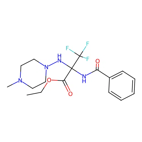 Ethyl 2-benzamido-3,3,3-trifluoro-2-((4-methylpiperazin-1-yl)amino)propanoate structure