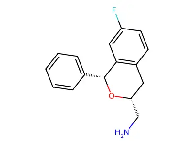 (1R,3R)-7-fluoro-N-methyl-1-phenyl-3,4-dihydro-1H-isochromen-3-amine structure