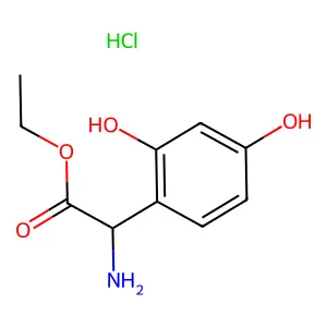 Benzeneacetic acid, alpha-amino-2,4-dihydroxy-, ethyl ester, hydrochloride (1:1) structure