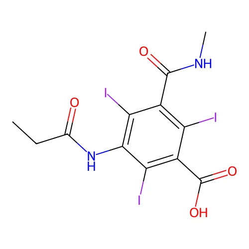 2,4,6-Triiodo-3-(methylcarbamoyl)-5-(propanoylamino)benzoic acid structure
