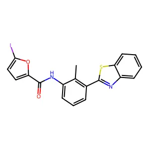N-[3-(1,3-benzothiazol-2-yl)-2-methylphenyl]-5-iodofuran-2-carboxamide structure