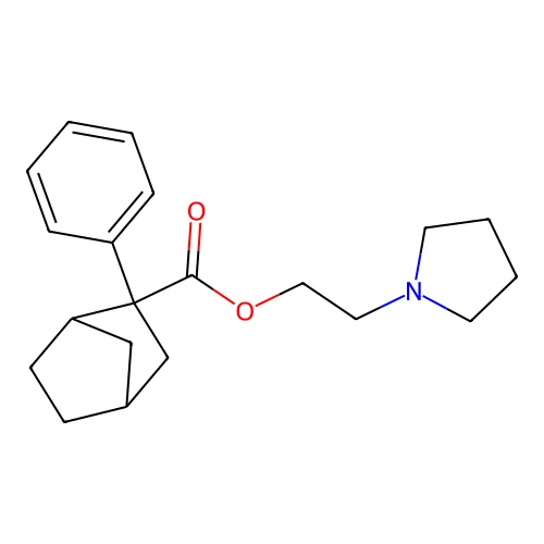 2-Norbornanecarboxylic acid, 1-phenyl-, 2-(1-pyrrolidinyl)ethyl ester structure