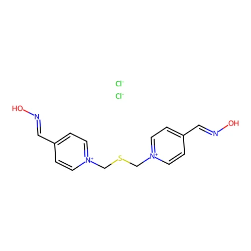 1,1'-(thiodimethylene)bis(4-formylpyridinium chloride) dioxime structure
