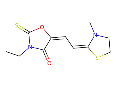 4-Oxazolidinone, 3-ethyl-5-[(3-methyl-2-thiazolidinylidene)ethylidene]-2-thioxo- structure