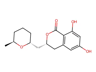 Isocoumarin, 3,4-dihydro-6,8-dihydroxy-3-(6-methyl-tetrahydro-2H-pyran-2-yl)- structure