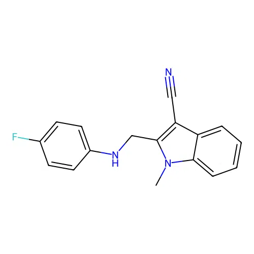 2-{[(4-Fluorophenyl)amino]methyl}-1-methylindole-3-carbonitrile structure