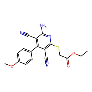 Ethyl 2-[6-amino-3,5-dicyano-4-(4-methoxyphenyl)pyridin-2-yl]sulfanylacetate structure