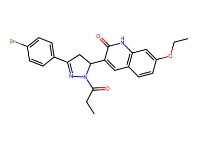 3-(3-(4-bromophenyl)-1-propionyl-4,5-dihydro-1H-pyrazol-5-yl)-7-ethoxyquinolin-2(1H)-one structure