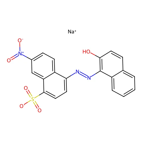 Sodium 3-hydroxy-4-((2-hydroxynaphthyl)azo)-7-nitronaphthalene-1-sulphonate structure