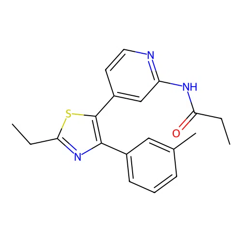 N-[4-[2-ethyl-4-(3-methylphenyl)-1,3-thiazol-5-yl]pyridin-2-yl]propanamide structure