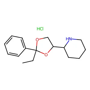 2-(2-Ethyl-2-phenyl-1,3-dioxolan-4-yl)piperidin-1-ium chloride structure