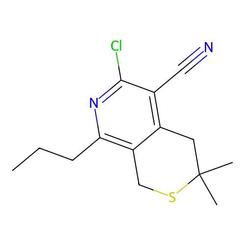 6-chloro-3,3-dimethyl-8-propyl-3,4-dihydro-1H-thiopyrano[3,4-c]pyridine-5-carbonitrile structure