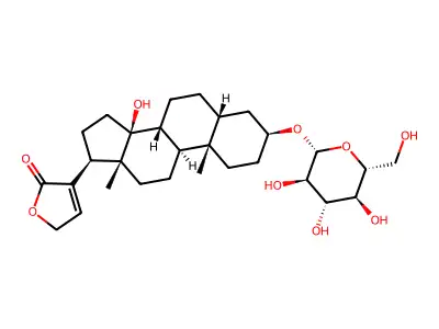 14-Hydroxy-17-(2-oxo-2,5-dihydro-3-furanyl)androstan-3-yl hexopyranoside structure