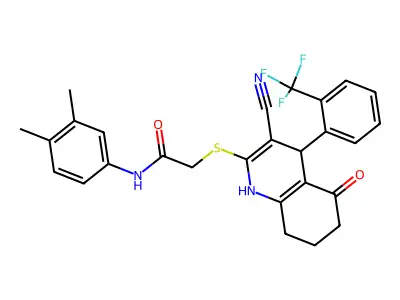 2-({3-cyano-5-oxo-4-[2-(trifluoromethyl)phenyl]-1,4,5,6,7,8-hexahydroquinolin-2-yl}sulfanyl)-N-(3,4-dimethylphenyl)acetamide structure