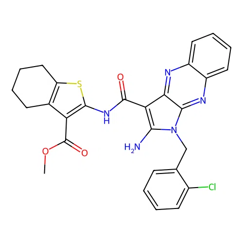 methyl 2-({[2-amino-1-(2-chlorobenzyl)-1H-pyrrolo[2,3-b]quinoxalin-3-yl]carbonyl}amino)-4,5,6,7-tetrahydro-1-benzothiophene-3-carboxylate structure
