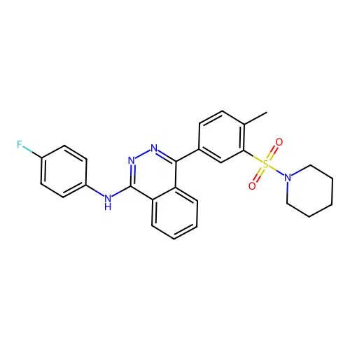N-(4-fluorophenyl)-4-[4-methyl-3-(piperidin-1-ylsulfonyl)phenyl]phthalazin-1-amine structure