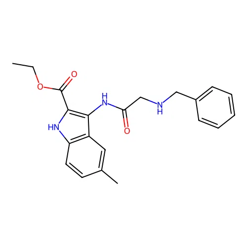 ethyl 3-[(N-benzylglycyl)amino]-5-methyl-1H-indole-2-carboxylate structure