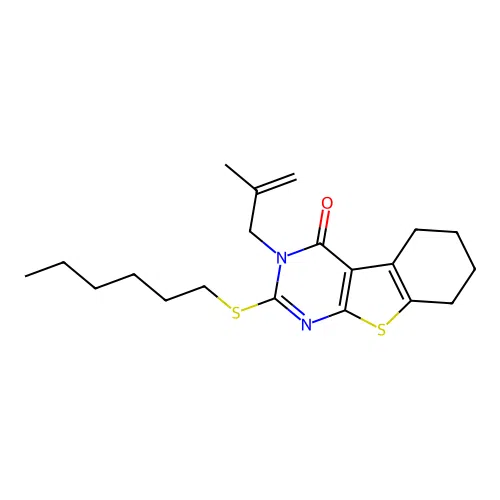 2-(hexylsulfanyl)-3-(2-methylprop-2-en-1-yl)-5,6,7,8-tetrahydro[1]benzothieno[2,3-d]pyrimidin-4(3H)-one structure