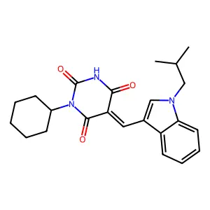 (5Z)-1-cyclohexyl-5-[[1-(2-methylpropyl)indol-3-yl]methylidene]-1,3-diazinane-2,4,6-trione structure
