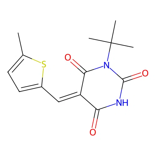 (5Z)-1-tert-butyl-5-[(5-methylthiophen-2-yl)methylidene]-1,3-diazinane-2,4,6-trione structure