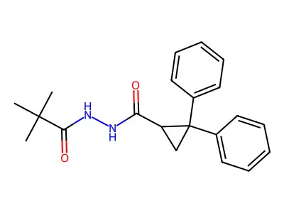 N'-(2,2-dimethylpropanoyl)-2,2-diphenylcyclopropane-1-carbohydrazide structure