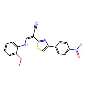 (E)-3-((2-methoxyphenyl)amino)-2-(4-(4-nitrophenyl)thiazol-2-yl)acrylonitrile structure