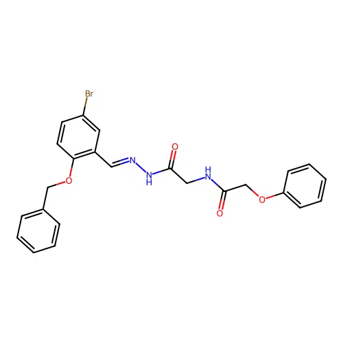 (E)-N-(2-(2-(2-(benzyloxy)-5-bromobenzylidene)hydrazinyl)-2-oxoethyl)-2-phenoxyacetamide structure