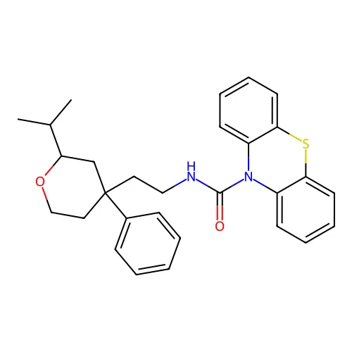 N-[2-(4-phenyl-2-propan-2-yl-oxan-4-yl)ethyl]phenothiazine-10-carboxamide structure