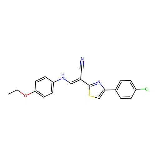 (E)-2-(4-(4-chlorophenyl)thiazol-2-yl)-3-((4-ethoxyphenyl)amino)acrylonitrile structure