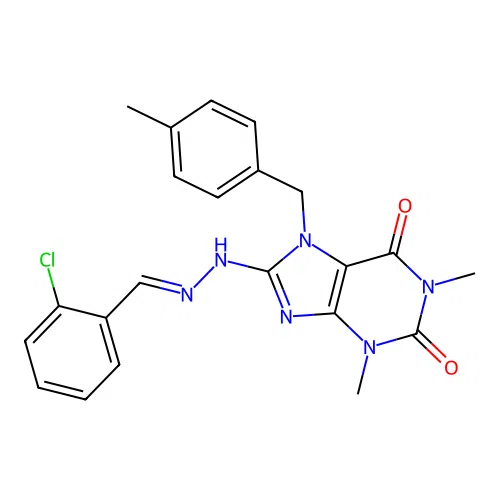 8-[(2E)-2-(2-chlorobenzylidene)hydrazinyl]-1,3-dimethyl-7-(4-methylbenzyl)-3,7-dihydro-1H-purine-2,6-dione structure