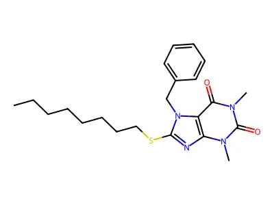7-Benzyl-1,3-dimethyl-8-octylsulfanylpurine-2,6-dione structure