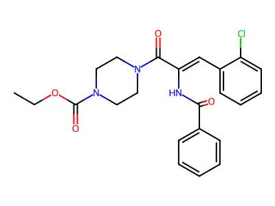 (Z)-ethyl 4-(2-benzamido-3-(2-chlorophenyl)acryloyl)piperazine-1-carboxylate structure