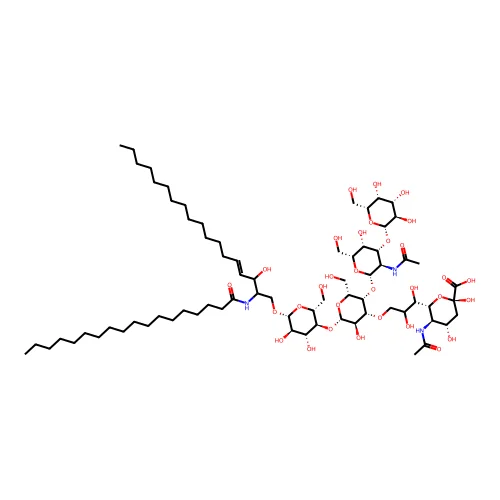 (2S,4S,5R,6R)-6-(3-{[(2S,3R,4R,5S,6R)-2-{[(2R,3S,4R,5R,6R)-4,5-DIHYDROXY-6-{[(4E)-3-HYDROXY-2-OCTADECANAMIDOOCTADEC-4-EN-1-YL]OXY}-2-(HYDROXYMETHYL)OXAN-3-YL]OXY}-5-{[(2S,3R,4R,5R,6R)-3-ACETAMIDO-5-HYDROXY-6-(HYDROXYMETHYL)-4-{[(2R,3R,4S,5R,6R)-3,4,5-TRIHYDROXY-6-(HYDROXYMETHYL)OXAN-2-YL]OXY}OXAN-2-YL]OXY}-3-HYDROXY-6-(HYDROXYMETHYL)OXAN-4-YL]OXY}-1,2-DIHYDROXYPROPYL)-5-ACETAMIDO-2,4-DIHYDROXYOXANE-2-CARBOXYLIC ACID structure