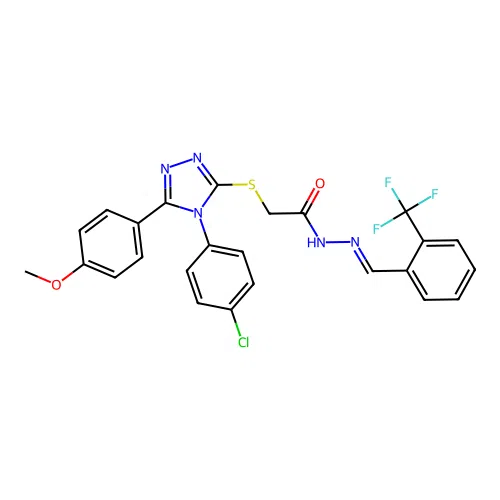 2-{[4-(4-chlorophenyl)-5-(4-methoxyphenyl)-4H-1,2,4-triazol-3-yl]sulfanyl}-N'-{(E)-[2-(trifluoromethyl)phenyl]methylidene}acetohydrazide structure