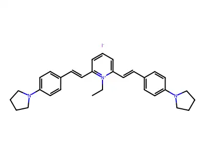 1-Ethyl-2,6-bis[2-(4-pyrrolidin-1-ylphenyl)ethenyl]pyridin-1-ium;iodide structure