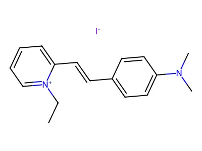Pyridinium, 2-[2-[4-(dimethylamino)phenyl]ethenyl]-1-ethyl-, iodide structure