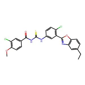3-chloro-N-[[4-chloro-3-(5-ethyl-1,3-benzoxazol-2-yl)phenyl]carbamothioyl]-4-methoxybenzamide structure