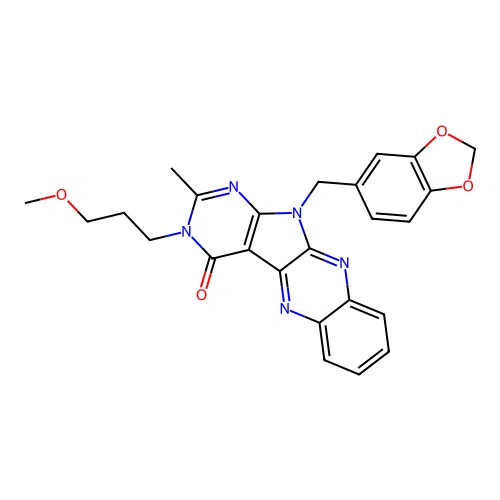 11-(1,3-benzodioxol-5-ylmethyl)-3-(3-methoxypropyl)-2-methyl-3,11-dihydro-4H-pyrimido[5',4':4,5]pyrrolo[2,3-b]quinoxalin-4-one structure