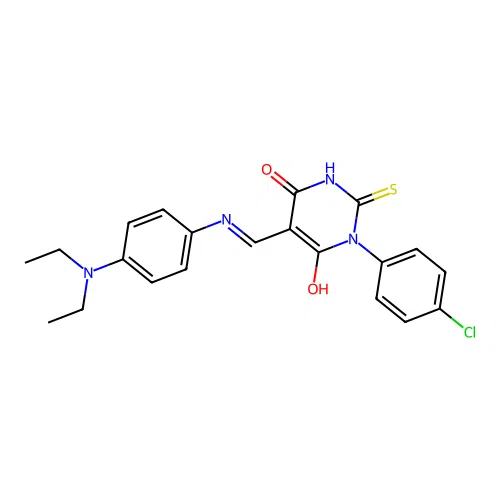 (5E)-1-(4-chlorophenyl)-5-({[4-(diethylamino)phenyl]amino}methylidene)-2-sulfanylpyrimidine-4,6(1H,5H)-dione structure