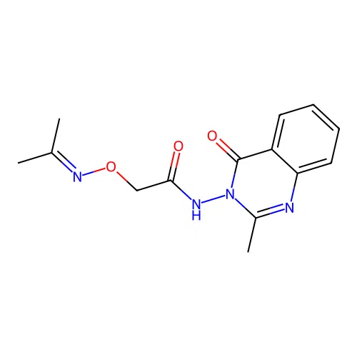 2-Isopropylideneaminooxy-N-(2-methyl-4-oxo-4H-quinazolin-3-yl)-acetamide structure