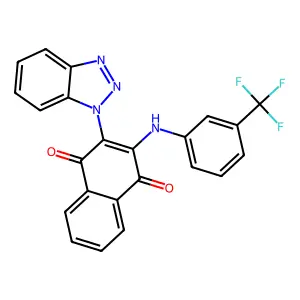 2-(1H-benzo[d][1,2,3]triazol-1-yl)-3-((3-(trifluoromethyl)phenyl)amino)naphthalene-1,4-dione structure