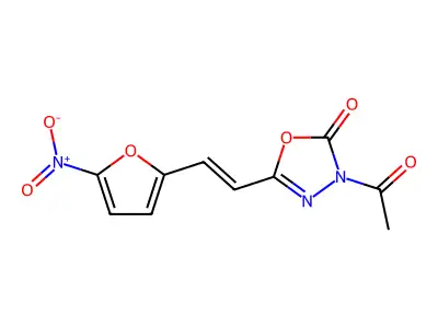 3-Acetyl-5-[2-(5-nitrofuran-2-yl)ethenyl]-1,3,4-oxadiazol-2-one structure