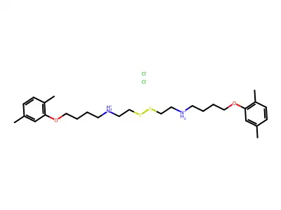 Disulfide, bis(2-((4-(2,5-xylyloxy)butyl)amino)ethyl)-, dihydrochloride structure