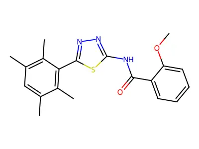 2-methoxy-N-[5-(2,3,5,6-tetramethylphenyl)-1,3,4-thiadiazol-2-yl]benzamide structure