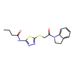 N-(5-((2-(indolin-1-yl)-2-oxoethyl)thio)-1,3,4-thiadiazol-2-yl)butyramide structure
