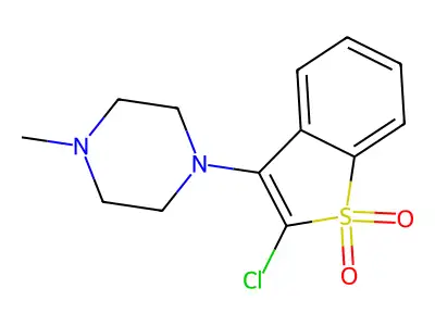 Benzo(b)thiophene, 2-chloro-3-(4-methyl-1-piperazinyl)-, 1,1-dioxide structure
